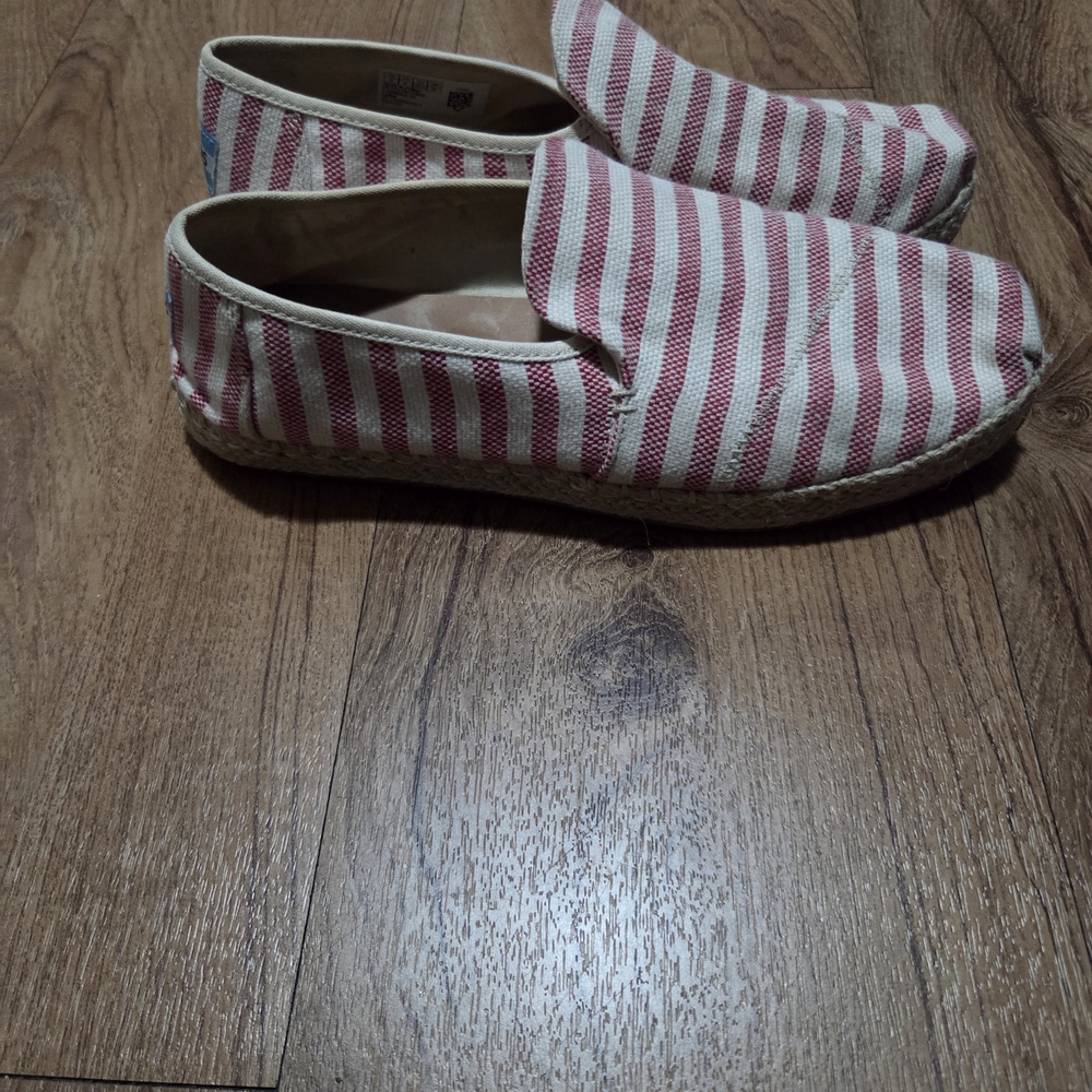TOMS Red & White Striped Slip On Espadrilles Size 8